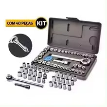 Kit 40 Peças Jogo De Soquete Chave Catraca Reversível 1/4