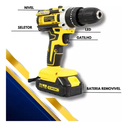 Parafusadeira Furadeira De Impacto 3/8 Profissional 21v
