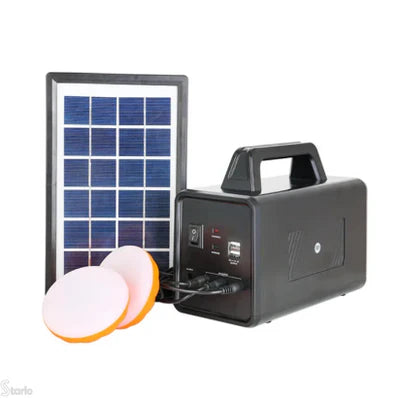 PowerLite Solar: Gerador Compacto com Carregador USB e Lanterna Integrada.