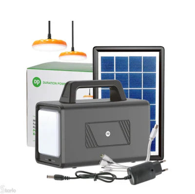 PowerLite Solar: Gerador Compacto com Carregador USB e Lanterna Integrada.